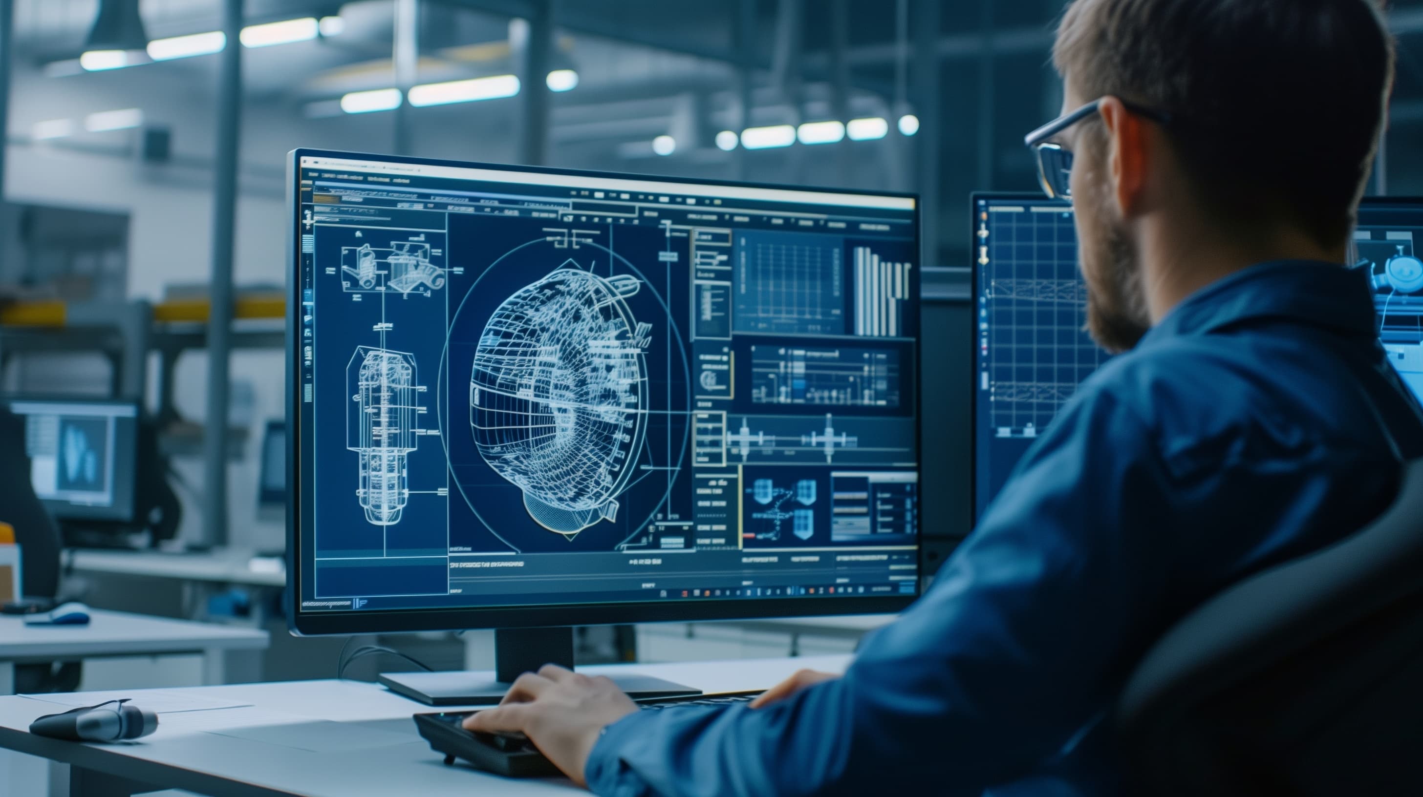 Engineer reviewing a 3D CAD model