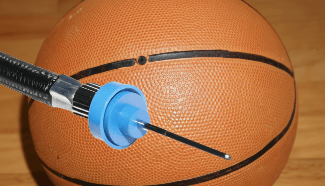ONPOINT air needle system on a pump in front of a basketball